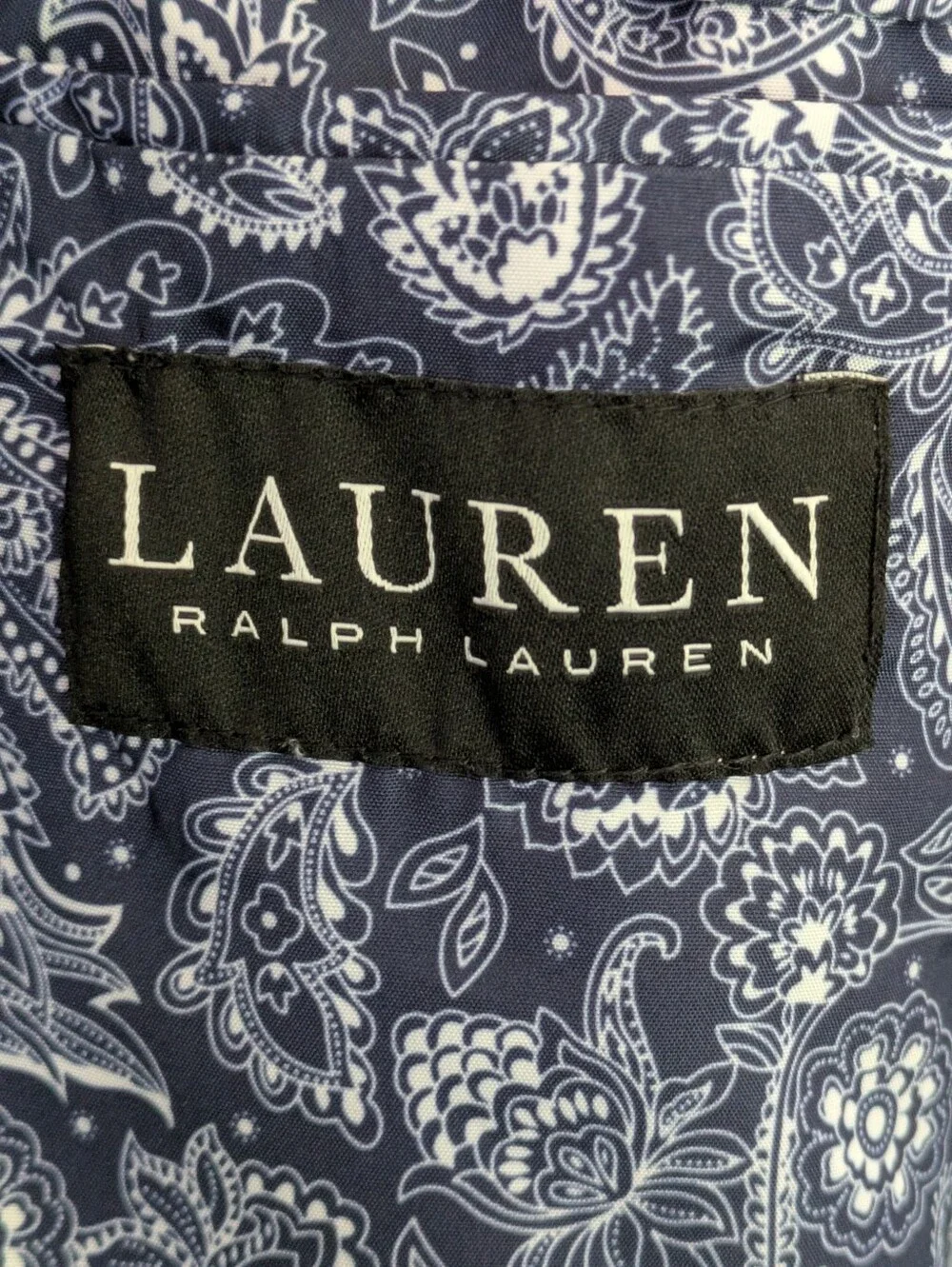 Lauren Ralph Lauren Blazer Jacket 50L Blue 100% Linen 2 Button Paisley Liner